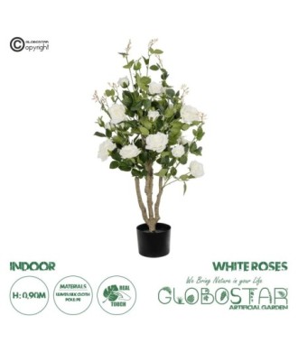 GloboStar® Artificial Garden WHITE ROSES 21069 Τεχνητό Διακοσμητικό Δέντρο Τριανταφυλλιά Μ50 x Π50 x Υ90cm
